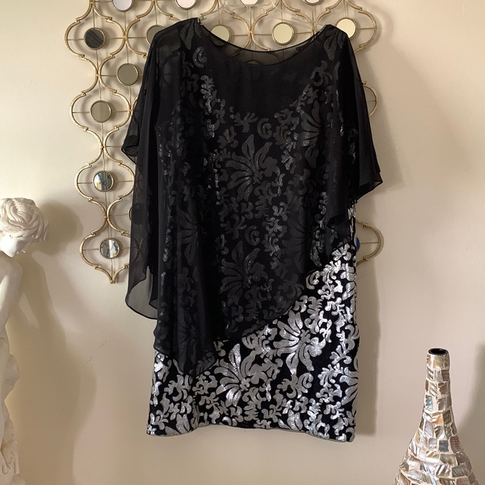 Elegant black & silver sequin detail cocktail dress